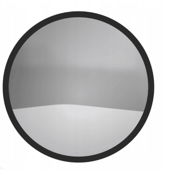 Fance-2.png to okrągłe lustro ścienne z cienką czarną ramą, odzwierciedlające minimalistyczne wnętrze z neutralnymi ścianami i białą powierzchnią.