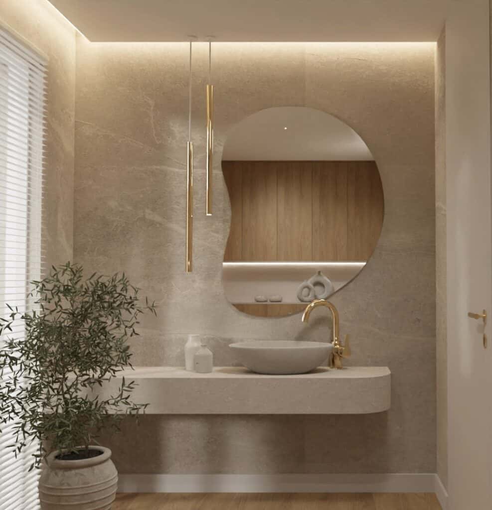 Wizualizacja łazienki z lustrem organicznym