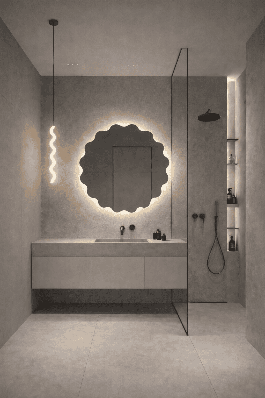 Lustro Fiore LED - falowane okrągłe