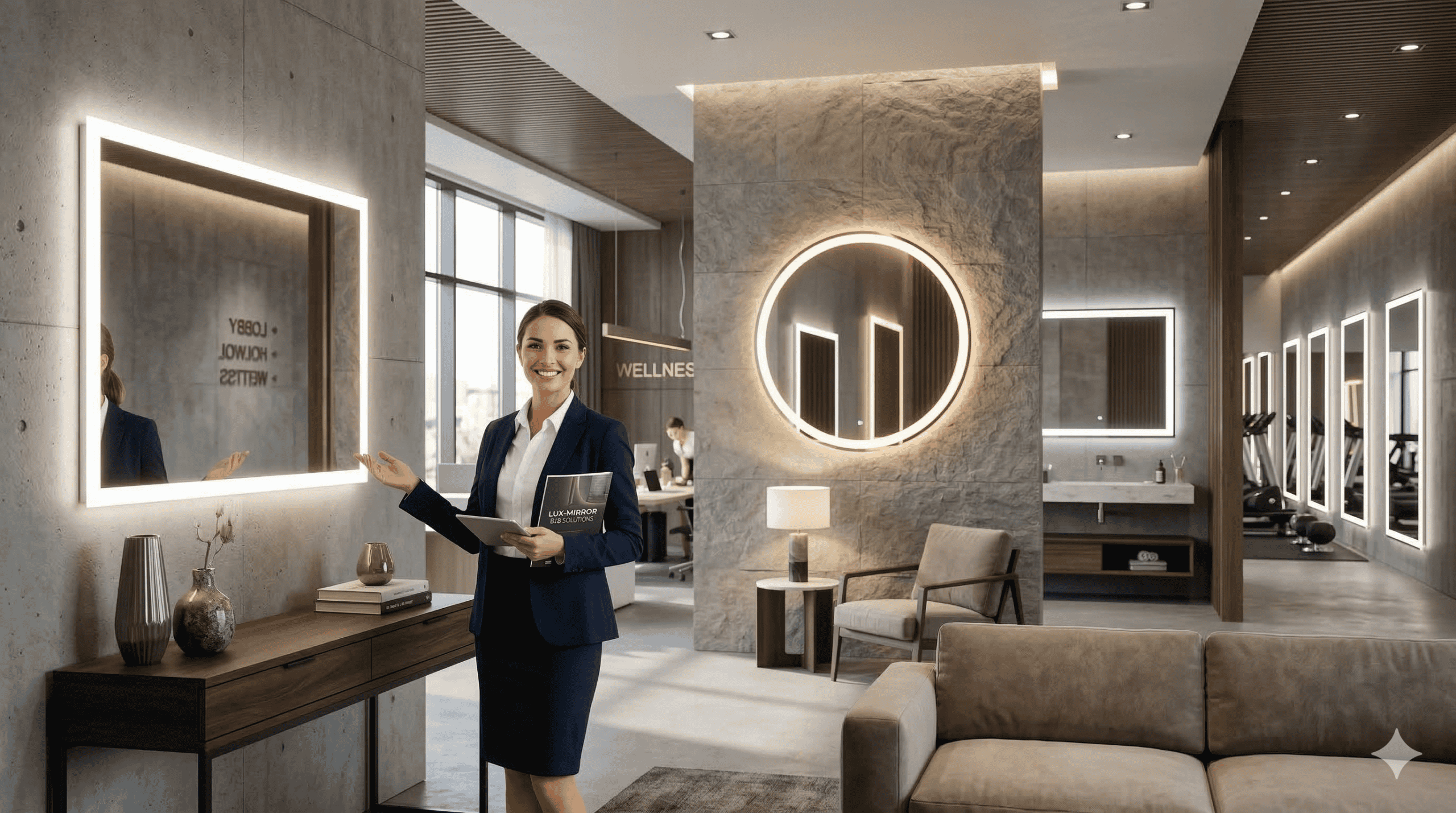 Lustro łazienkowe LED z funkcją antifog w pokoju hotelowym